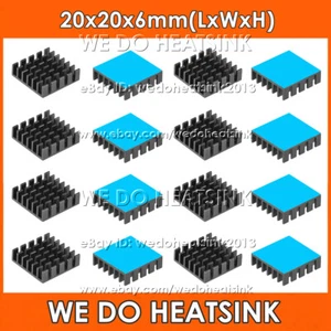 Refroidisseur de radiateur dissipateur de chaleur anodisé noir 20 x 20 x 6 mm avec coussin thermique pour circuit intégré du processeur - Photo 1/5
