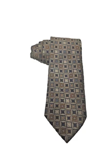 Tom James All Silk Tie Gold Blue Geometric Pattern Italy - Picture 1 of 6