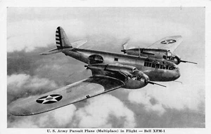 World War II  U.S Army Pursuit Plane In Flight Bell XFM-1 Vtg 1930's Postcard  - Picture 1 of 2