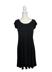 Eileen Fisher Women's Black 100% Silk Shift Dress Short Sleeves Size Small - Picture 1 of 4