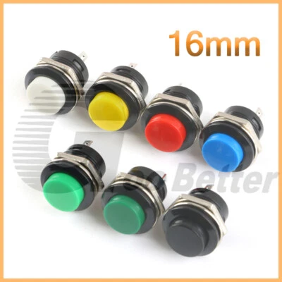 16mm Round Push Button Switch Momentary On Off Black White Red Green Blue Yellow - Image 1 of 4