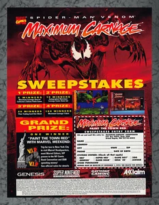Spider-Man and Venom Maximum Carnage SNES Genesis anuncio impreso de colección arte D 1994 - Imagen 1 de 1