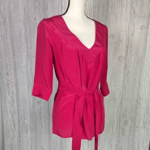 Rory Beca Silk V-Neck Blouse Tunic Waist Tie 3/4 Sleeve Pink Women’s XS - Picture 1 of 9