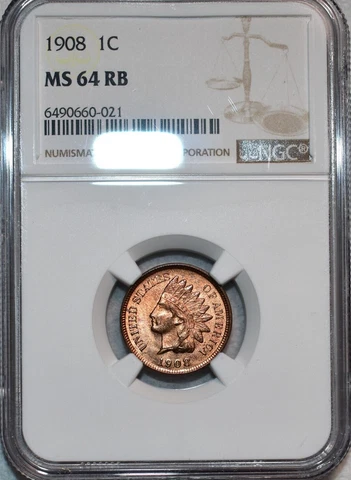 1908 1C INDIAN PRINCESS CENT NEAR GEM NGC MS64RB MUCH RED RARITY R3 HIGH-GRADES Cover