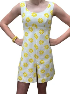 Sz XS Vtg 60s MOD Skort Romper Flower Power Yellow Daisy Shorts Dress Playsuit - Picture 1 of 9