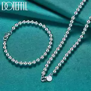 DOTEFFIL 2pcs 925 Sterling Silver 6mm Hollow Smooth Bead Ball Bracelet Necklace - Picture 1 of 6