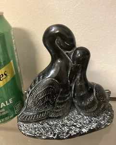 VTG Carved Soapstone Loon or Heron Sculpture Mother & Baby foil Tag by Aardvark - Picture 1 of 4