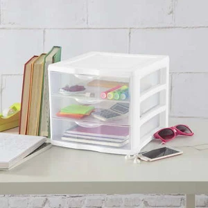 3 Drawer Unit Storage Basket Stackable Bins Desks Organizer Plastic Home Office - Picture 1 of 6