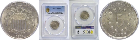 1876 Shield Nickel PCGS MS-64 Cover