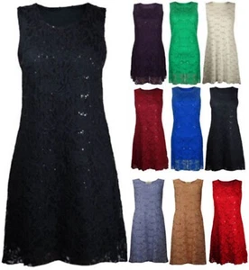 Women Dress Ladies Floral Lace Sleeveless Lined Sequin Evening Plus Size 12-26 - Picture 1 of 14