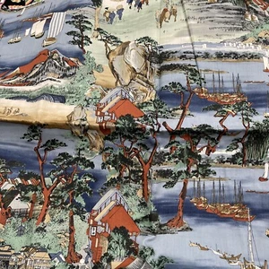 Zenko By Moda Asian Village Cotton Fabric Print Boats House Ocean 1 Yd X 43” - Picture 1 of 6