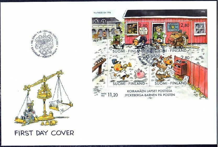 Dog Hill Kids City Post Office Mauri Kunnas Finland Mint FDC Sheet 1994  - Image 1 of 1