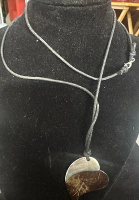 "Collar y broche de madera/media plata esterlina de 26"" corazón lindo! Natural Wear Vintage Foto 1 de 4