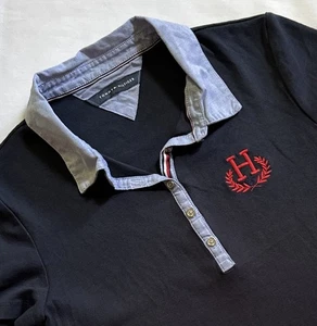 Tommy Hilfiger Polo Shirt Womens Large Blue Short Sleeve Preppy Logo Ladies - Picture 1 of 14