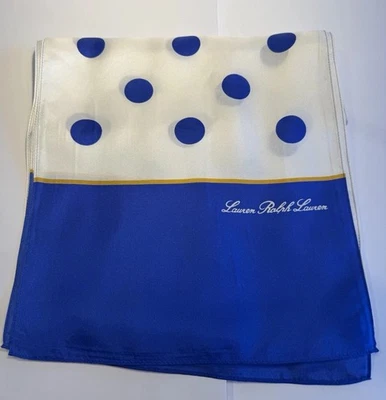 Bufanda Retro Ralph Lauren Lunares Seda Blanco Azul Dorado NUEVO Antiguo Stock con Etiqueta 60" Foto 1 de 4
