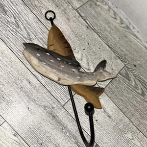 Rustic Fish Hook Wood Metal Nautical Entryway Beach Cabin Decor 6.5 Inches - Picture 1 of 5