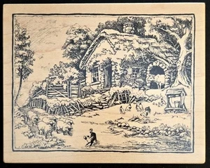 PSX Rubber Stamp K-2252 Cottage Farm House Chickens Cow Sheep Creek Scene HTF - Picture 1 of 2