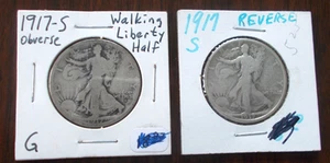 Dos medios dólares Walking Liberty 1917-S, 'S' en anverso y reverso sin clasificar - Imagen 1 de 6