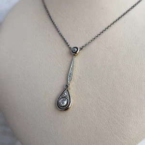 Collar de oro blanco cadena con colgante 46 cm oro 14k 585 con diamantes 0,25 ct. - Imagen 1 de 5