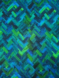 Blue/Green Geometric Herringbone Viscose Satin Stretch Fabric - Picture 1 of 5