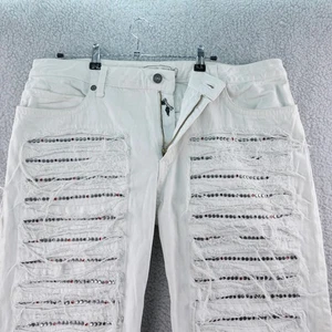 Jeans Robins Made in USA uomo 38 pantaloncini bianco denim strass effetto invecchiato Y2K larghi - Foto 1 di 8