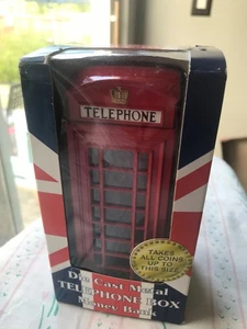 London Red Phone Box Telephone Booth Kiosk Coin Money Piggy Bank Metal 6”  NEW - Picture 1 of 6