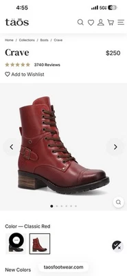 Botas femininas de couro Taos Crave ferrugem vermelha, tamanho 8 - Imagem 1 de 4