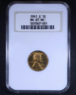 1941-S Lincoln Wheat Cent - 1c NGC MS67 RD - Red - Old Fatty Holder - Image 1 of 4
