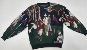 Vintage 90s Crossings Golf Course Sweater Mens Large All Over Print Knit Cotton - Picture 1 of 14