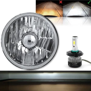 5-3/4 6v Crystal Clear Glass Lens Metal Headlight 6-Volt LED Harley Motorcycle - Picture 1 of 12