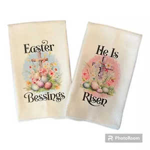 Set personalizzato di 2 asciugamani a mano in tessuto waffle da cucina~Pasqua~Religione~Croce~Regalo - Foto 1 di 1