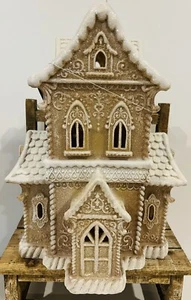 NEW Christmas Light-Up Gingerbread Frosted House Mansion W/Glitter Village Lace - Picture 1 of 4