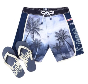 Smith & Jones Verano Playa Surf Tabla de Natación Pantalones Cortos y Chanclas Palmera Negro - Imagen 1 de 3