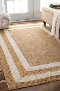 Rug Natural Carpet Braid jute runner modern living area outdoor rugsWhite Border - Picture 1 of 11