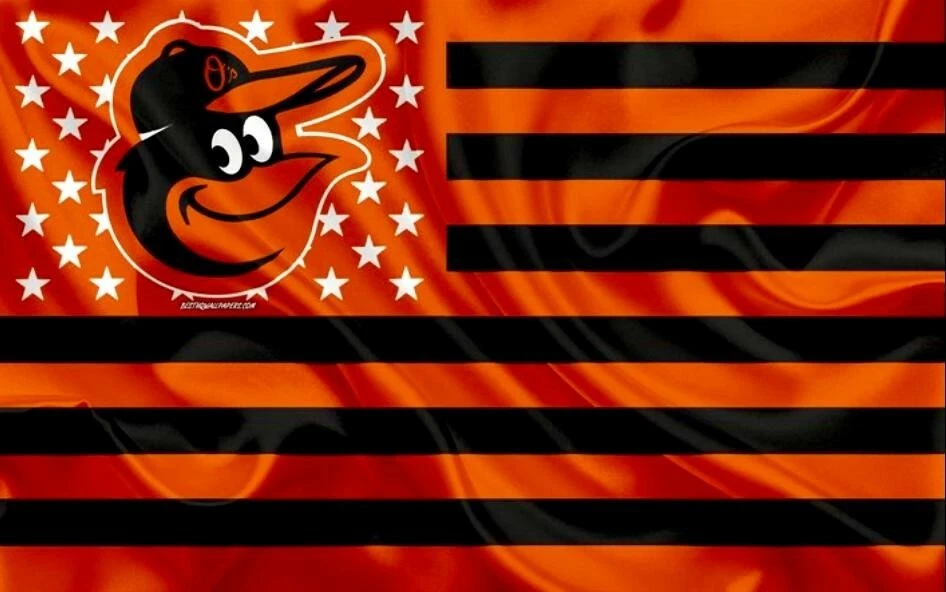 2 Baltimore Orioles Wavy Stars & Stripes Flag Design Vinyl Stickers 5x3.15 Decal - Image 1 of 1