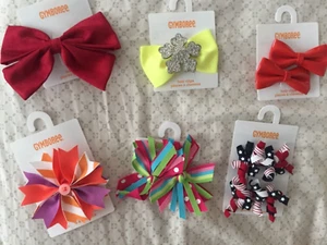Gymboree 9 PC LOT BUNDLE Bows Hair Ties Curly Ribbons Red Blue Barrettes Clips - Picture 1 of 5
