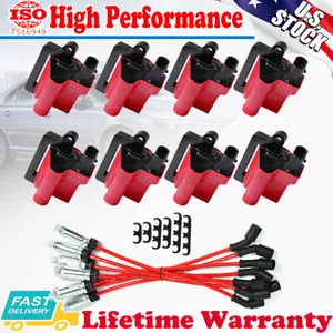 8 Pack D581 Square Ignition Coils UF-271 & Spark Plugs Wire For Chevy GMC LS3 - Picture 1 of 12