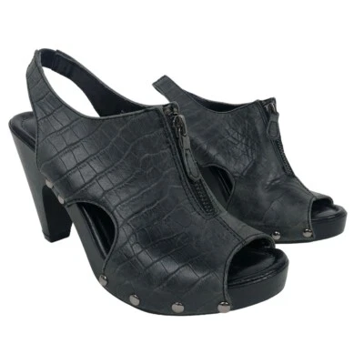 White Mountain Sandals Size 6 Slingback Leather Studded Open Toe Heels Gray Zip - Image 1 of 4