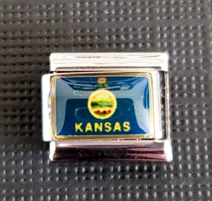 Kansas State Flag Italian Uberry Charm Link Stainless Steel Enamel 9mm - Picture 1 of 3