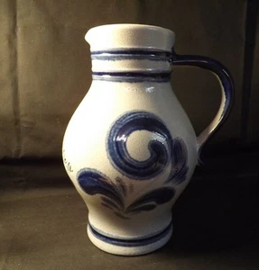 German Blue Salt Glaze 1 L. Handarbeit Pitcher Great Condition Ober-Morlen - Picture 1 of 6
