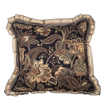 Almohada J Queen Jacobea Floral Valdosta Negra 20" Cuadrada Acento 2" Borde Volantes Foto 1 de 4