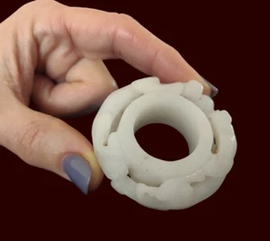Old Chinese Carved White Hetian Nephrite Jade - Fengshui Thumb Ring - Picture 1 of 6