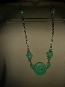 15'' L  SILVER TONE CHAIN W SKY BLUE BEADS  NO CLASP NECKLACE #28/10 - Picture 1 of 5