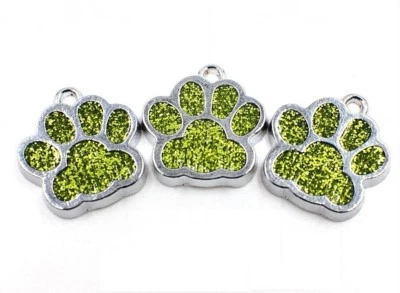Pack of 10 Sparkle Paw Metal Charm Pendants 3/4" (18mm) Cat Dog - Color Choice - Image 1 of 3