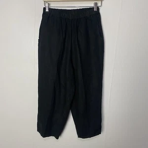 FLAX by Jeanne Engelhart 100% Linen Pants Women Black Lagenlook Boho Size Small - Picture 1 of 12