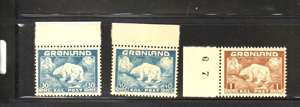 Greenland 1938, 1946 Polar Bear Scott # 7-9 Michel # 6-7, 27 Facit 7-9 VF MNH - Image 1 of 1