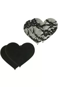 Women Self Adhesive Nipple Covers Satin & Lace Heart Shaped Breast Pasties - Picture 1 of 4