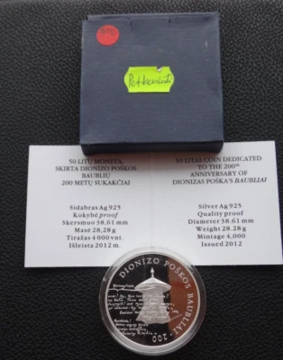 Lithuania 2012 silver coin  50 litas Dionizas Poskas Baubliai Museum proof - Image 1 of 4