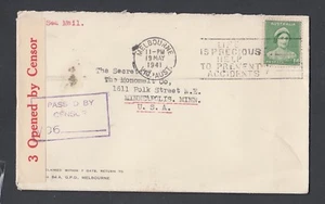 AUSTRALIA 1941/5 TWO WWII CENSORED COVERS MELBOURNE TO NY & MINNEAPOLIS USA - Picture 1 of 4