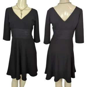 Maggy London 3/4" sleeve V neck V back black cocktail Empire waist dress size 4 - Picture 1 of 17